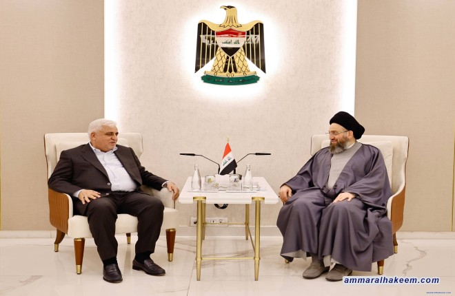 السيد الحكيم يستقبل وفد ائتلاف الإعمار والتنمية برئاسة الفياض ويؤكد ضرورة توحيد الإطار التنسيقي وحسم الاستحقاقات الدستورية