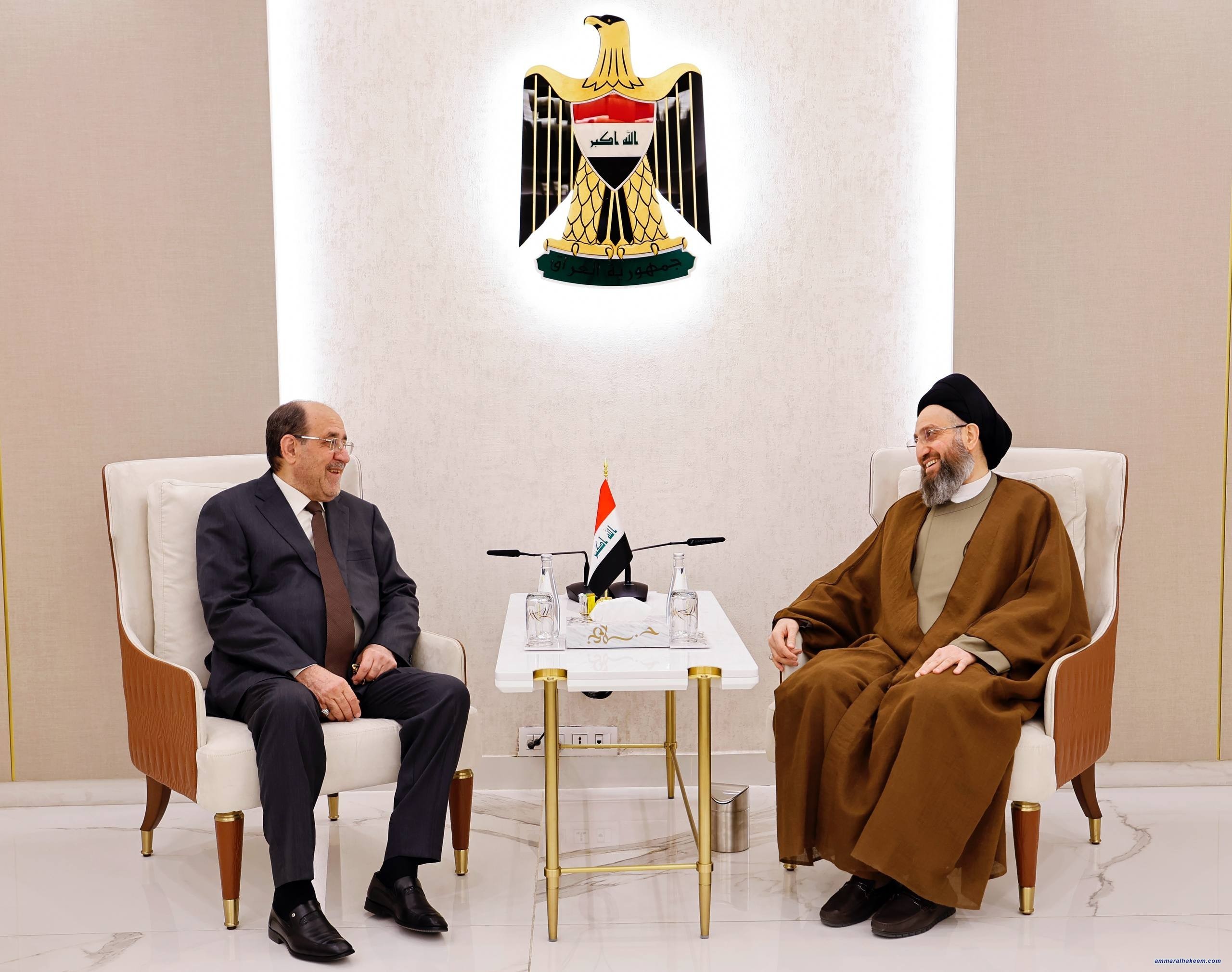 Sayyid Al-Hakeem Receives Nouri Al-Maliki, Affirms Coordination Framework Unity, Confront Economic Challenges