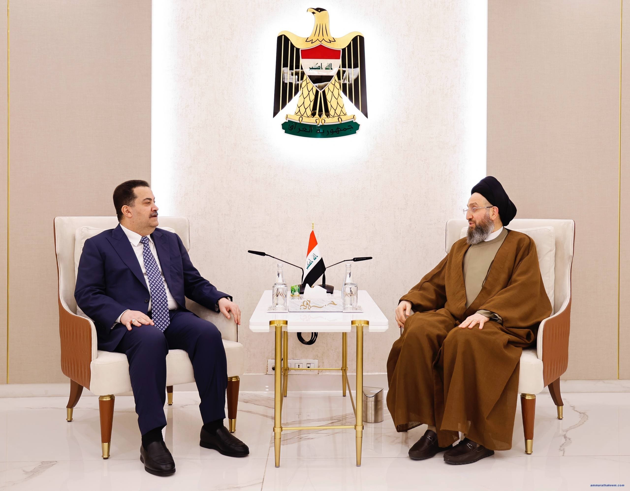 Sayyid Al-Hakeem Receives Prime Minister Mohammed Shia’ Al-Sudani, Affirms Coordination Framework Unity, Constitutional Timelines Adherence