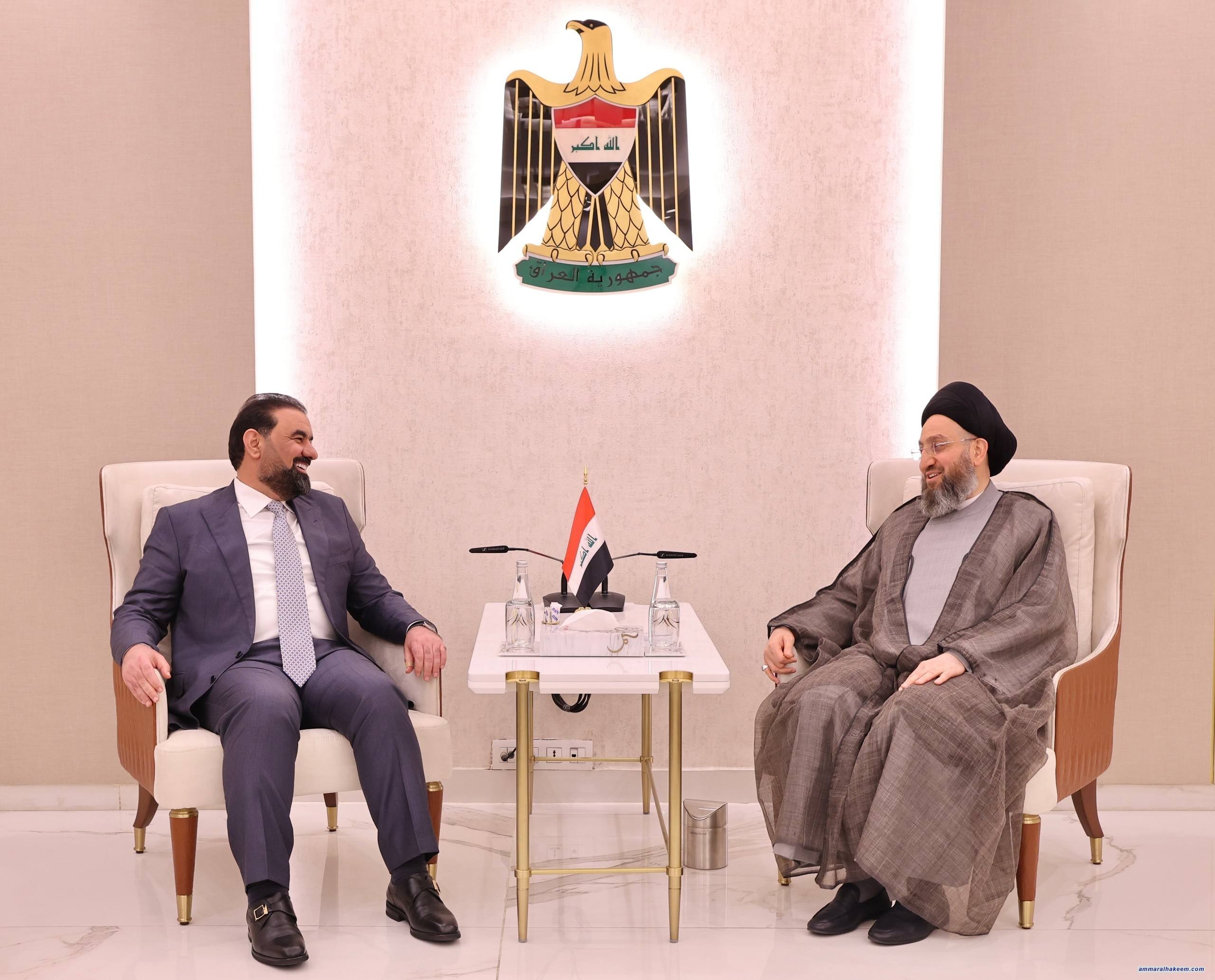 السيد الحكيم يستقبل الحلبوسي ويؤكد على دعم رئيس الوزراء المكلف وتسريع تشكيل الحكومة وتعزيز التكامل بين السلطات
